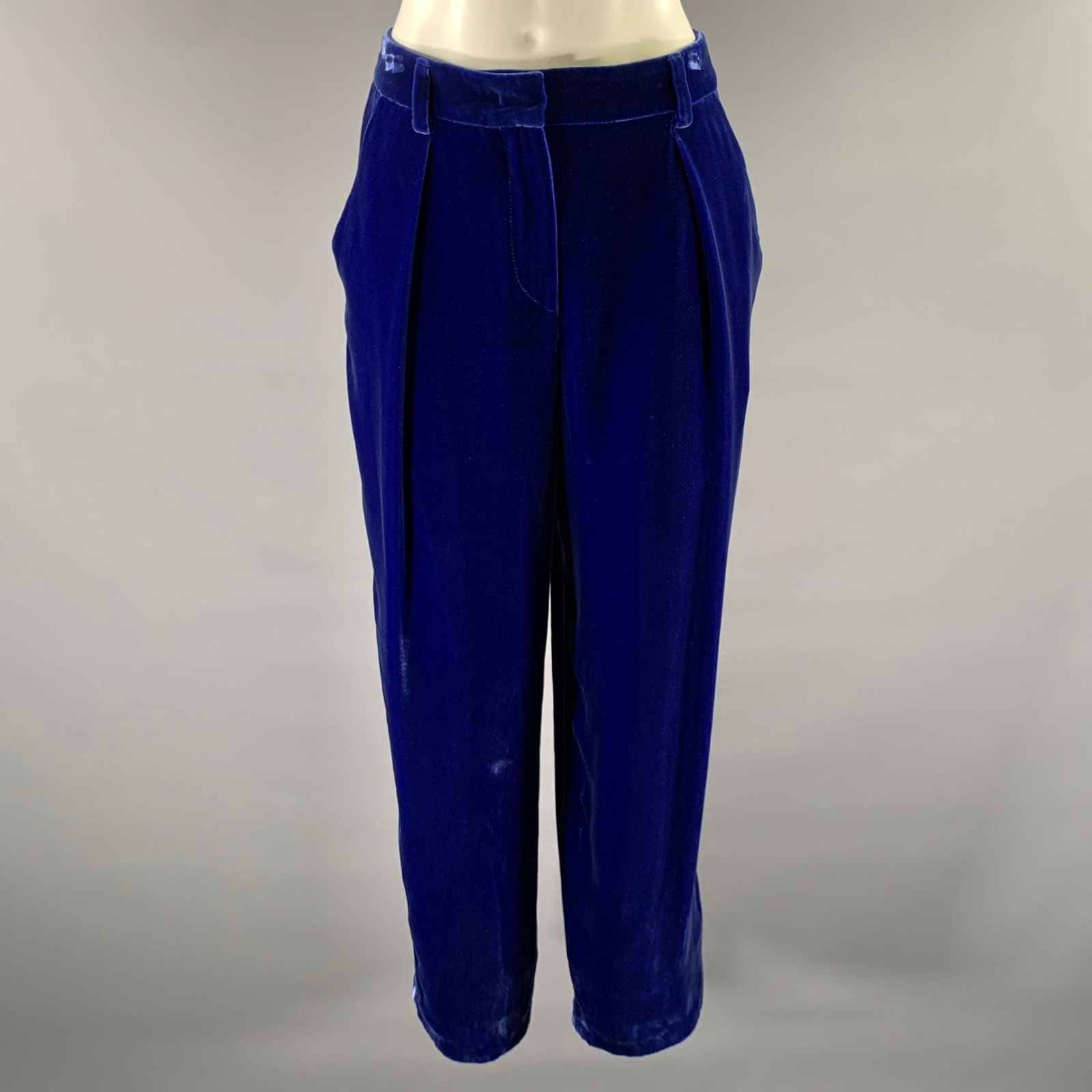Giorgio Armani Size 6 Blue Velvet Viscose Silk Pants